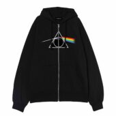 Deathly Hallows X Dark Side Of The Moon Front Ziphoodie Black - OtherBrick