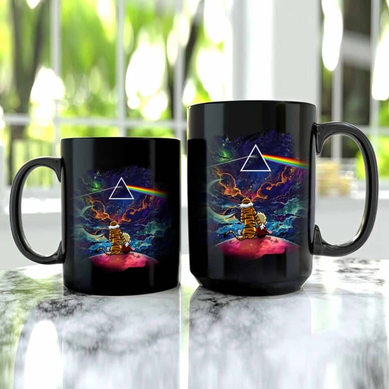Calvin And Hobbes Looking to Dark Side Of The Moon Pink Floyd Mug