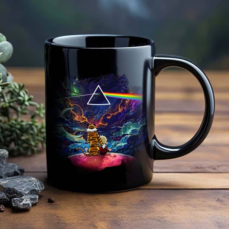 Calvin And Hobbes Looking to Dark Side Of The Moon Pink Floyd Mug
