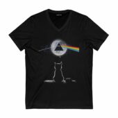 Cat Looking The Dark Side Of The Moon Pink Floyd Front Vneck Black - OtherBrick