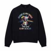 Music Is My Drug Pink Floyd Is My Dealer Front Sweatshirt Black - OtherBrick