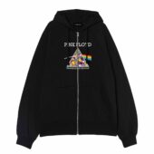 Front Ziphoodie Pink Floyd Dark Side Of The Moon Flowers Black - OtherBrick