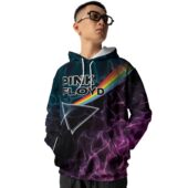 Hoodie Front Pink Floyd Dark Side Of The Moon Blue And Pink Lights Wallpaper Hoodie - OtherBrick