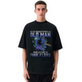 Mockup Tshirt Black Man Front Never Underestimate An Old Man Who Listen To Pink Floyd Skull - OtherBrick