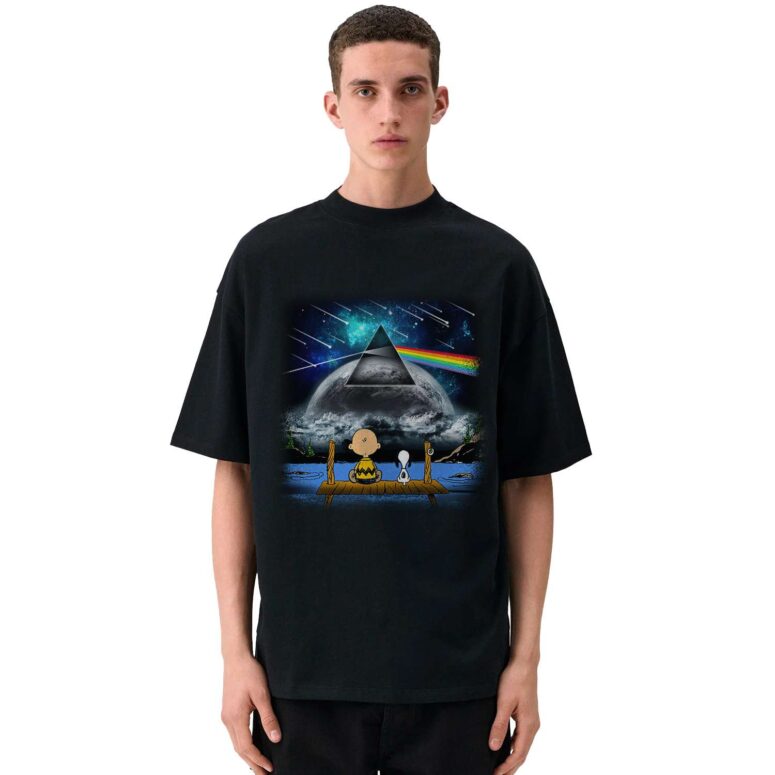 Snoopy And Charlie Brown Looking Dark Side Of The Moon Pink Floyd Shirt