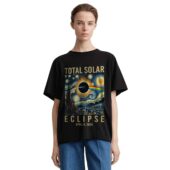Mockup Tshirt Black Woman Front Pink Floyd Tdsotm Van Gogh Starry Night Total Solar Eclipse April 8 2024 Shirt - OtherBrick