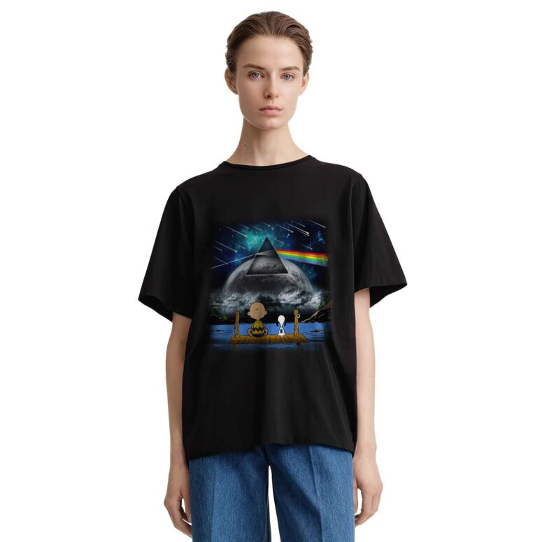 Snoopy And Charlie Brown Looking Dark Side Of The Moon Pink Floyd Shirt