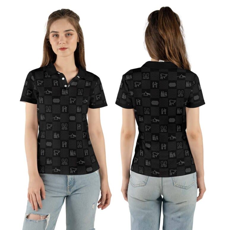 Pink Floyd Albums Icon Caro Pattern Black Polo Shirt