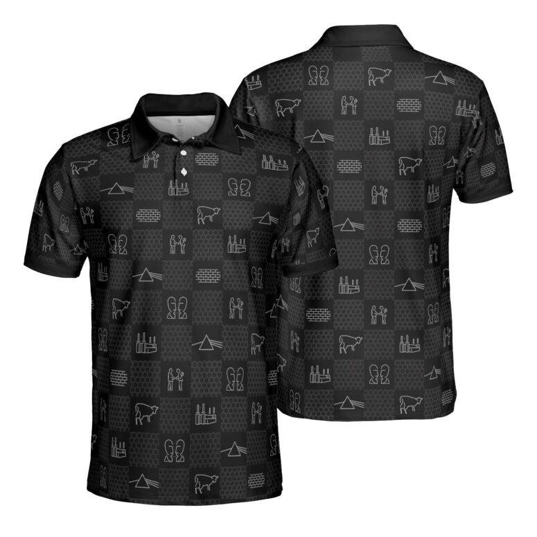 Pink Floyd Albums Icon Caro Pattern Black Polo Shirt