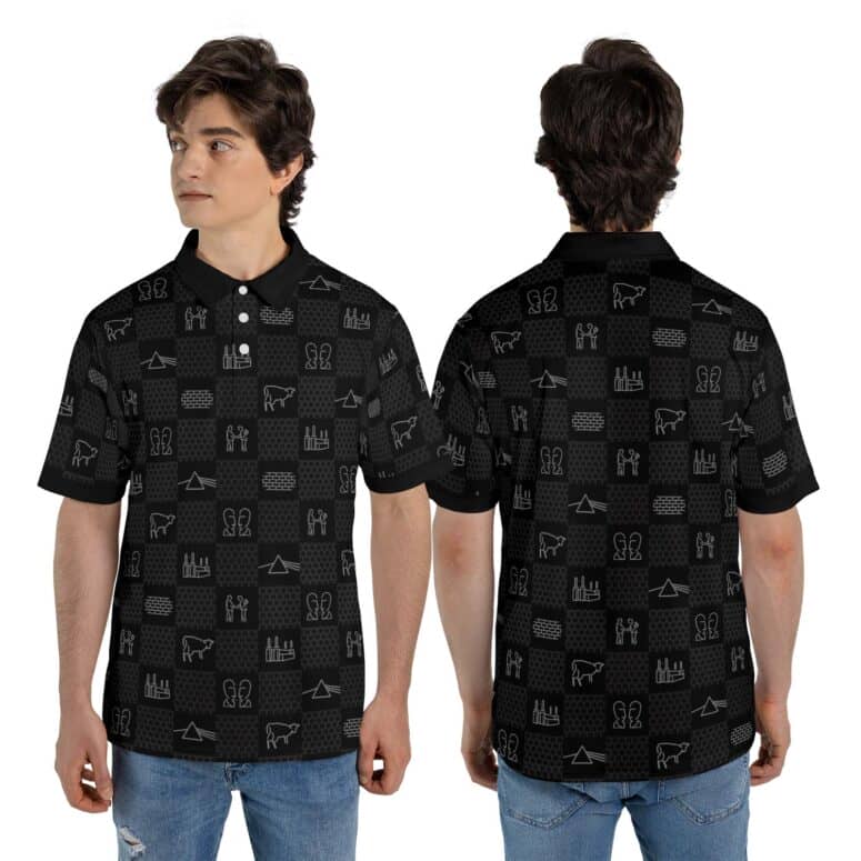 Pink Floyd Albums Icon Caro Pattern Black Polo Shirt
