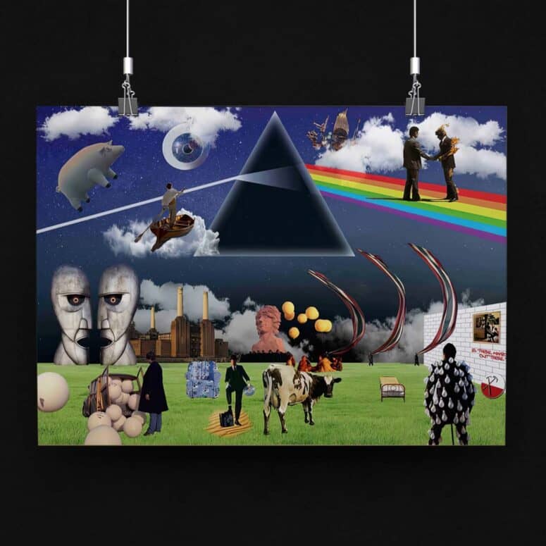 Pink Floyd DSOTM WYWH Division Bell Pulse Animal Collage Album Poster