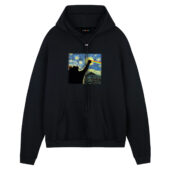 Cat Starry Night Dsotm Van Gogh Front Hoodie Black - OtherBrick