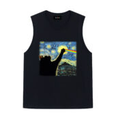 Cat Starry Night Dsotm Van Gogh Front Tank Black - OtherBrick