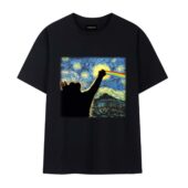 Cat Starry Night Dsotm Van Gogh Front Tshirt Black - OtherBrick