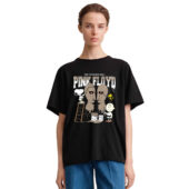 Snoopy Charlie Brown And Woodstock Painting The Division Bell Pink Floyd Front Shirt Woman Black - OtherBrick