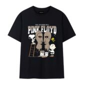 Snoopy Charlie Brown And Woodstock Painting The Division Bell Pink Floyd Front Tshirt Black - OtherBrick