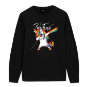 Unicorn Dabbing Dark Side Of The Moon Pink Floyd Front Longsleeve Black - OtherBrick