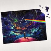 Man and Dog Looking For Dark Side Of The Moon Puzzle