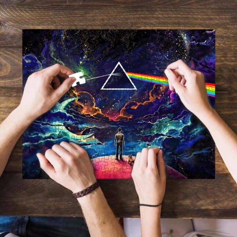 Man and Dog Looking For Dark Side Of The Moon Puzzle Man and Dog Looking For Dark Side Of The Moon Puzzle