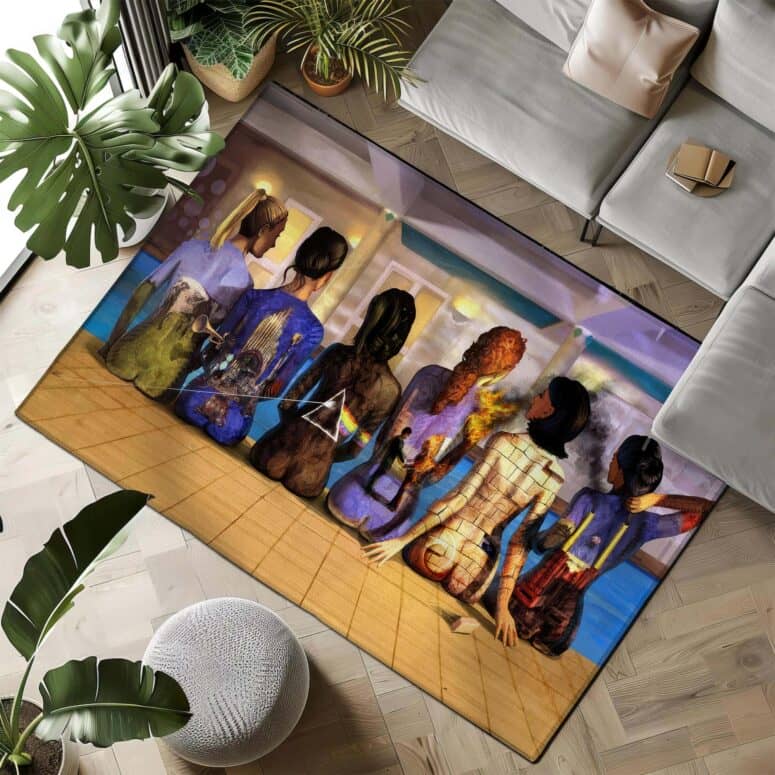Pink Floyd Back Art Catalog Watercolor Painting Rug Pink Floyd Back Art Catalog Watercolor Painting Rug