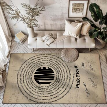 Time Pink Floyd Lyrics Vintage Sheet Music Signed Rug