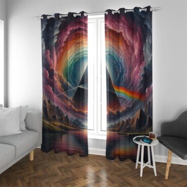 Dark Side Of The Moon Prism Over Serene Lake Window Curtains
