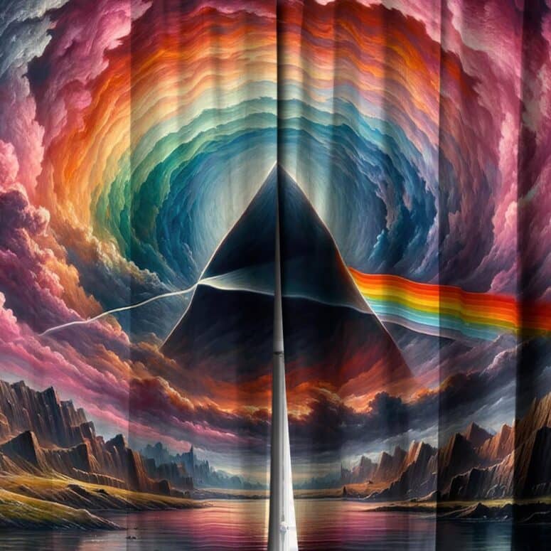 Dark Side Of The Moon Prism Over Serene Lake Window Curtains