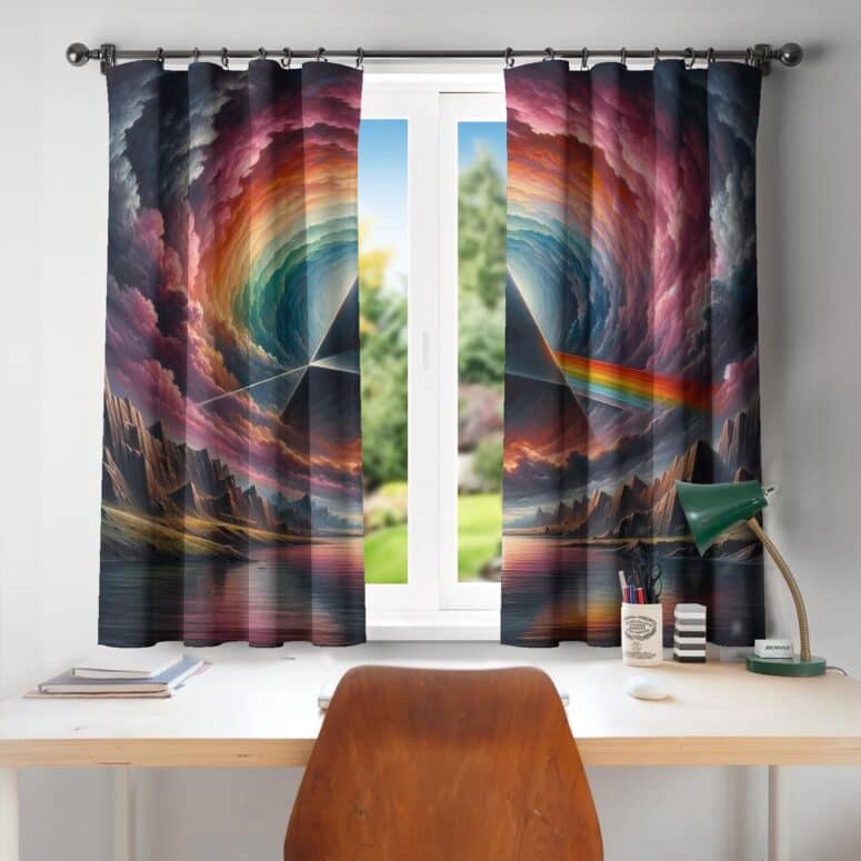 Dark Side Of The Moon Prism Over Serene Lake Window Curtains
