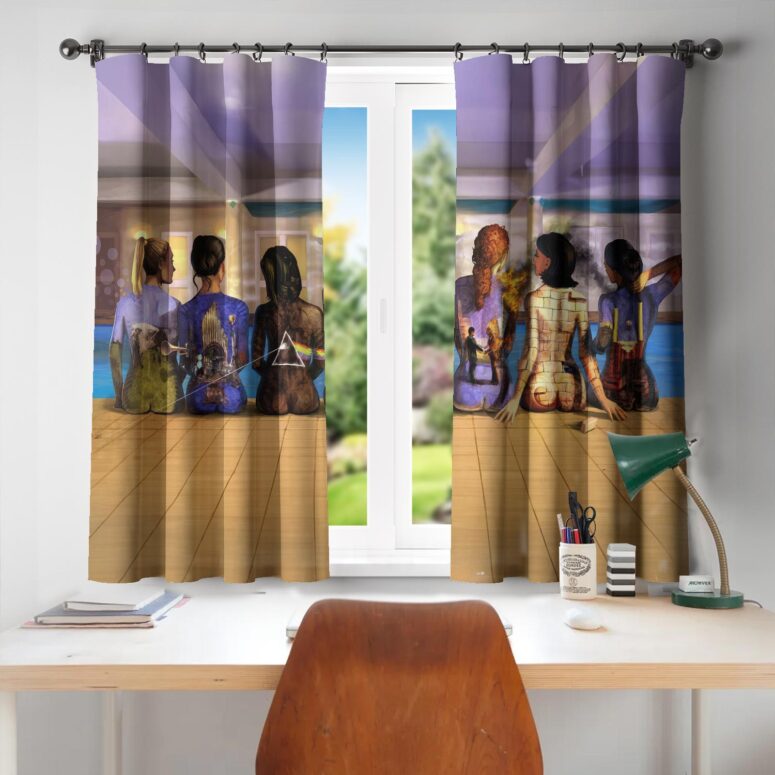 Pink Floyd Back Art Catalog Watercolor Painting Window Curtains Pink Floyd Back Art Catalog Watercolor Painting Window Curtains