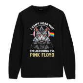 I Can't Hear You Dsotm Pink Floyd Cat Front Longsleeve Black - OtherBrick