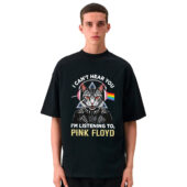 I Can't Hear You Dsotm Pink Floyd Cat Front Shirt Man Black - OtherBrick