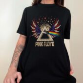 America Dark Side Of The Moon Pink Floyd Vintage Front Shirt Woman Black - OtherBrick
