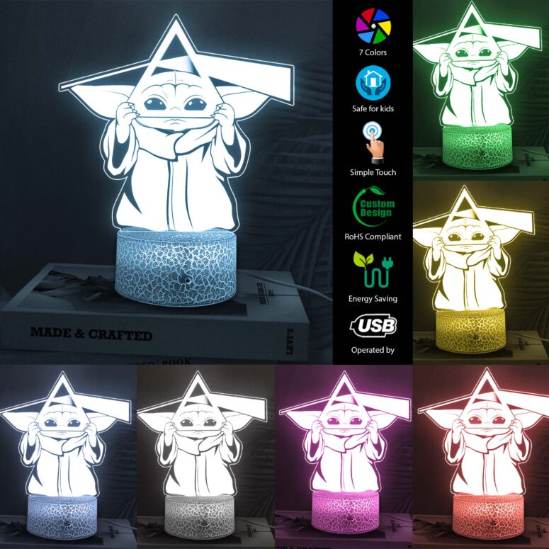Baby Yoda Grogu DSOTM Pink Floyd Night Lamp Baby Yoda Grogu DSOTM Pink Floyd Night Lamp