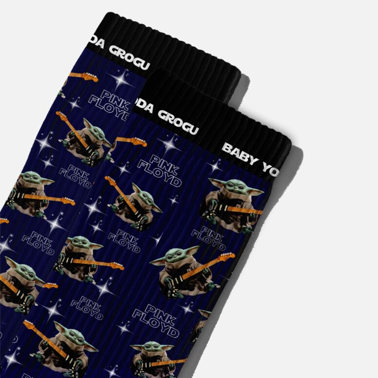 Baby Yoda Grogu Holds David Gilmour Black Stratocaster Guitar Socks