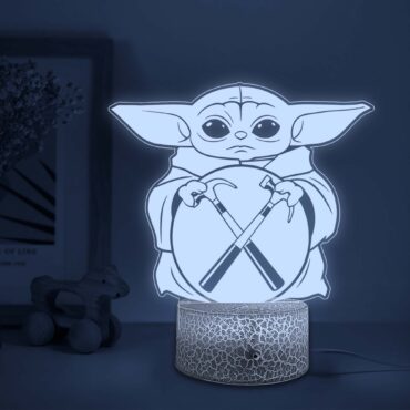 Baby Yoda Grogu Holds Pink Floyd The Wall Logo Night Lamp