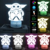 Baby Yoda Grogu Holds Pink Floyd The Wall Logo Night Lamp Led Light3 - OtherBrick