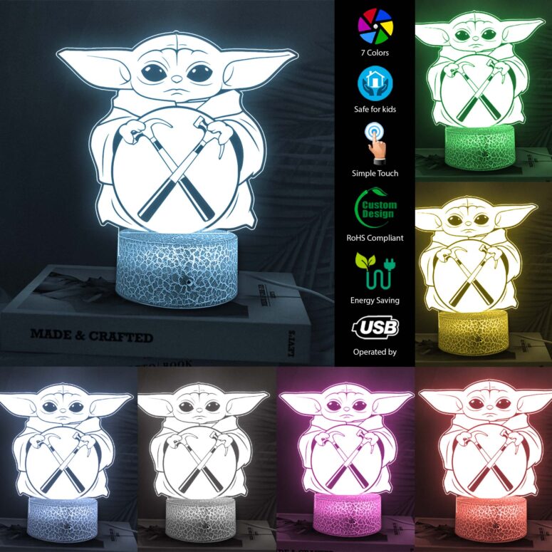 Baby Yoda Grogu Holds Pink Floyd The Wall Logo Night Lamp Baby Yoda Grogu Holds Pink Floyd The Wall Logo Night Lamp
