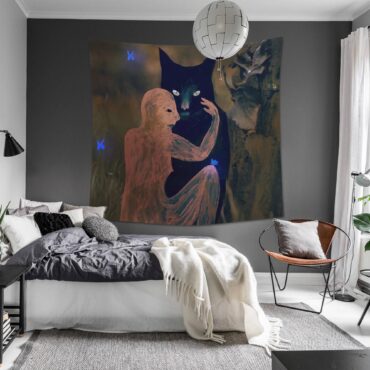 David GIlmour Dark and Velvet Nights Black Cat Tapestry