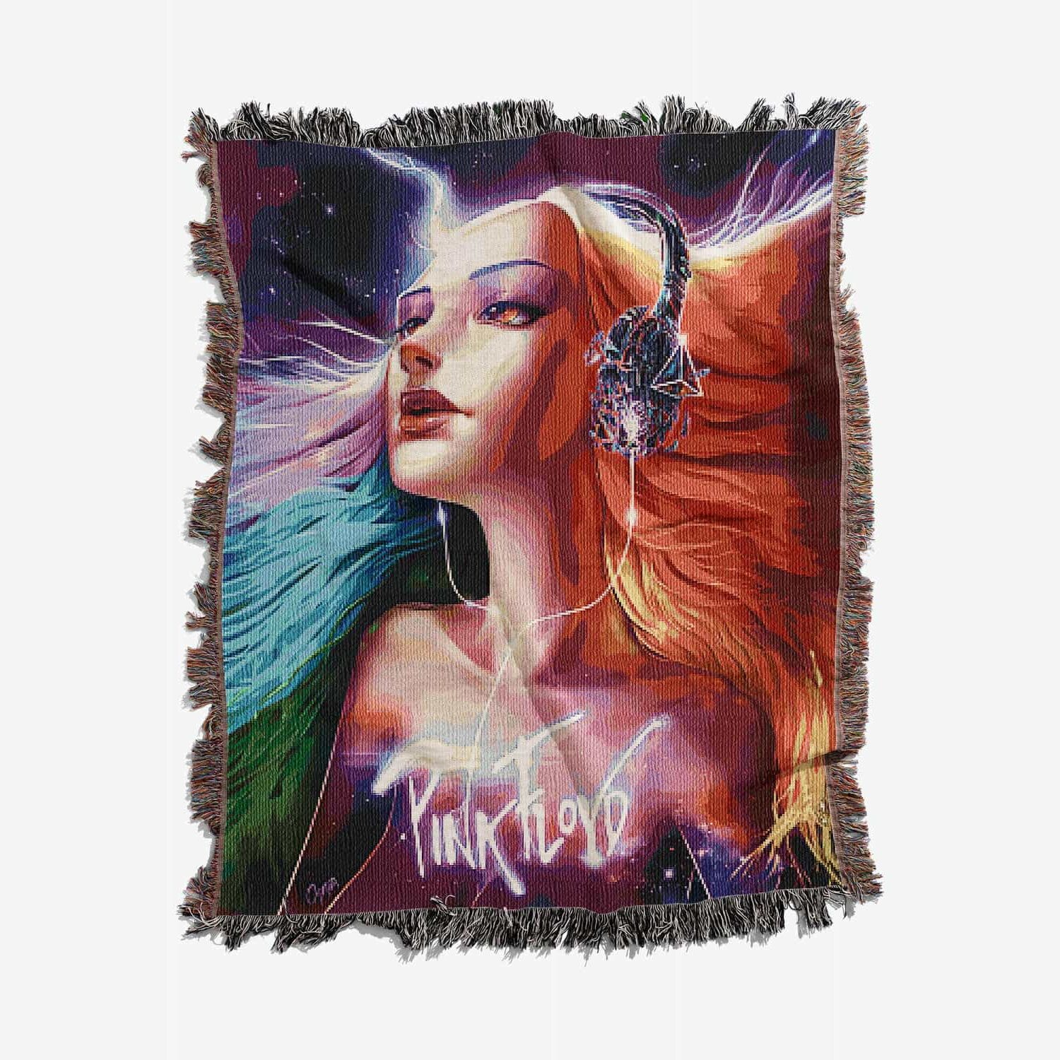Gorgeous Girl Listen to Pink Floyd Art Woven Blanket