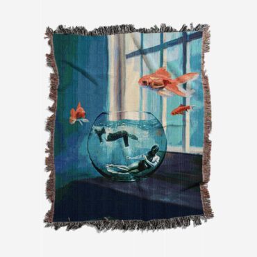 Two Lost Souls Swimming in a Fishbowl Painting Woven Blanket