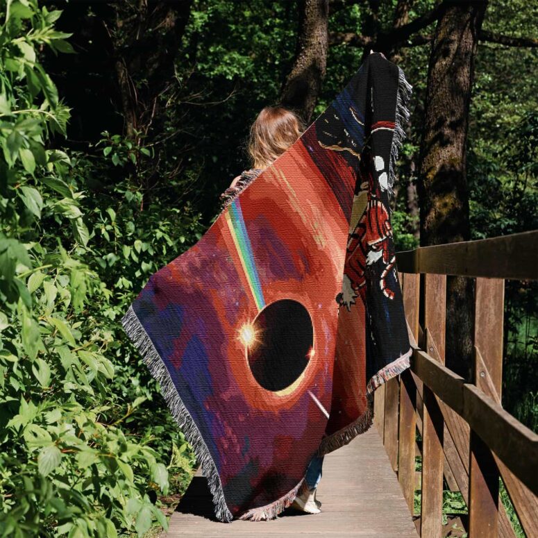 Calvin and Hobbes Gazing at the Moon Solar Eclipse 2024 Woven Blanket