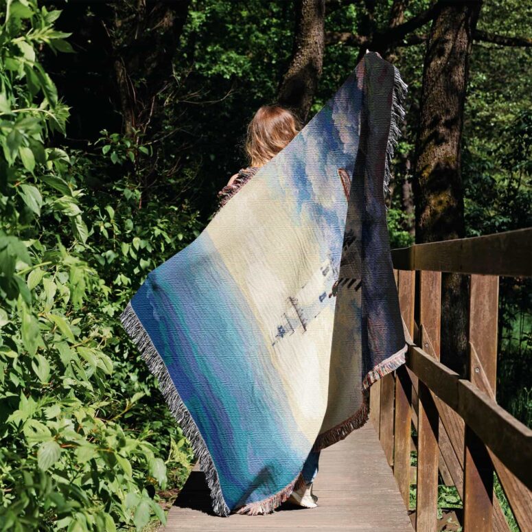 Endless River Lighthouse Woven Blanket