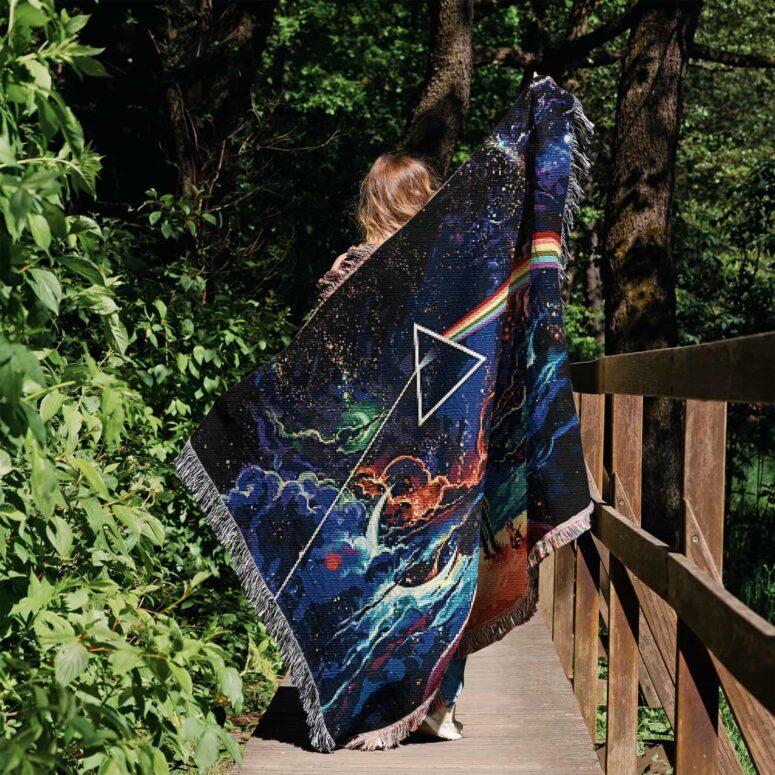 Man and Dog Looking For Dark Side Of The Moon Woven Blanket