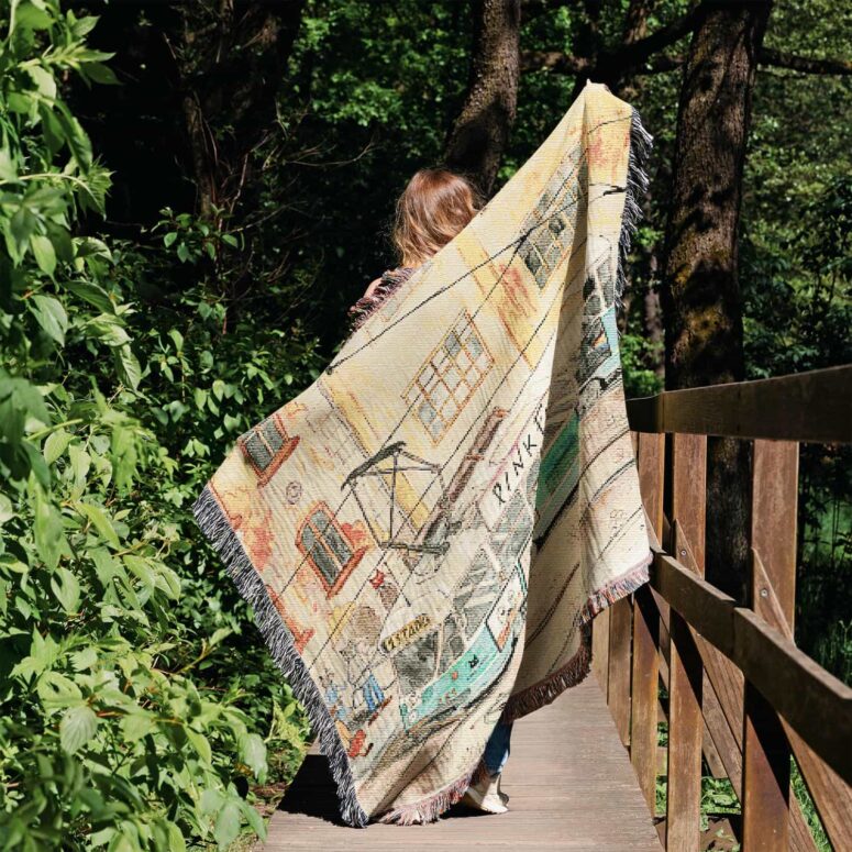 Pink Floyd Tram and Cat Vintage Woven Blanket