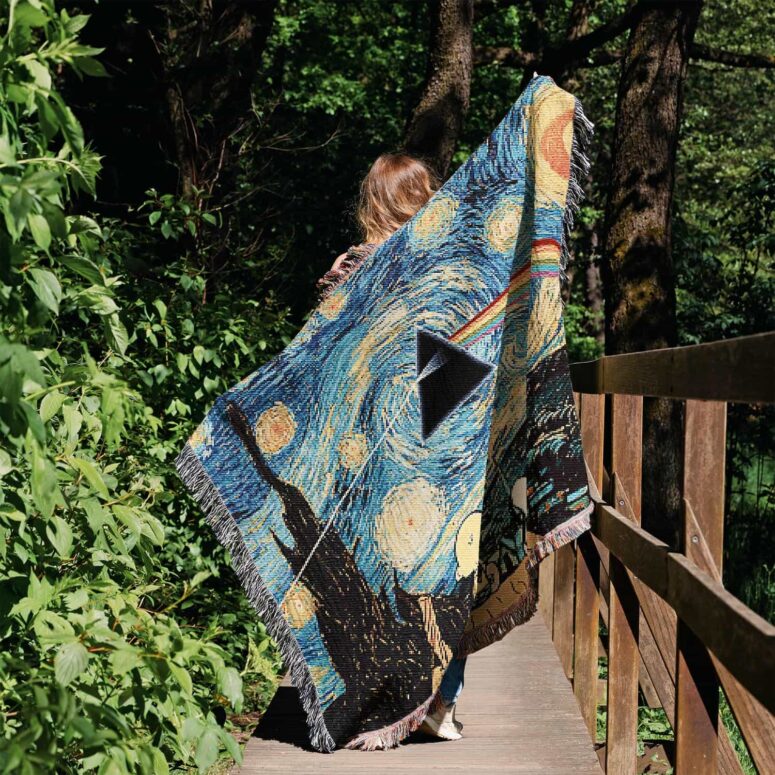 Snoopy and Charlie Looking Dark Side Of The Moon Van Gogh Woven Blanket Snoopy and Charlie Looking Dark Side Of The Moon Van Gogh Woven Blanket