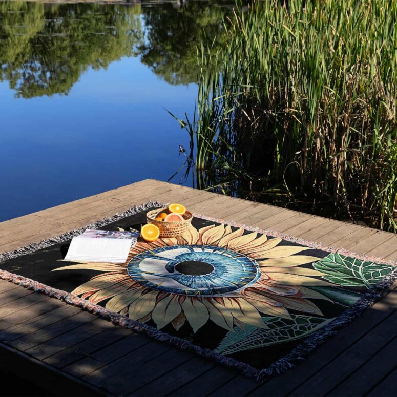 The Sunflower cry Painting Woven Blanket