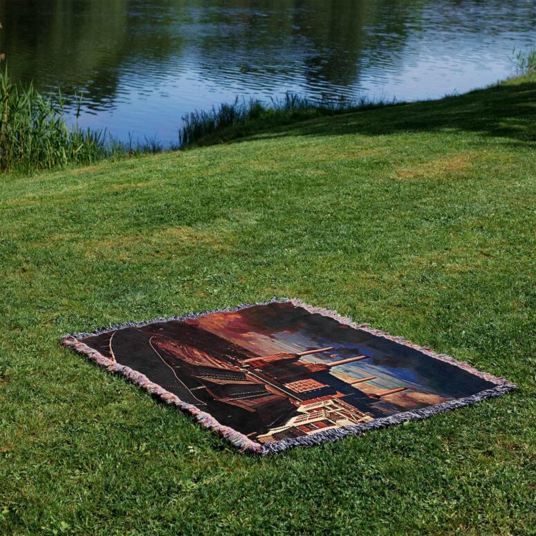 Animals Album Cover Flying Pig Battersea Power Station Woven Blanket