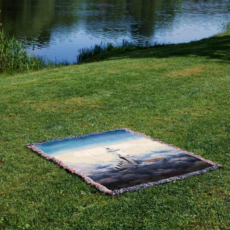 Endless River Lighthouse Woven Blanket