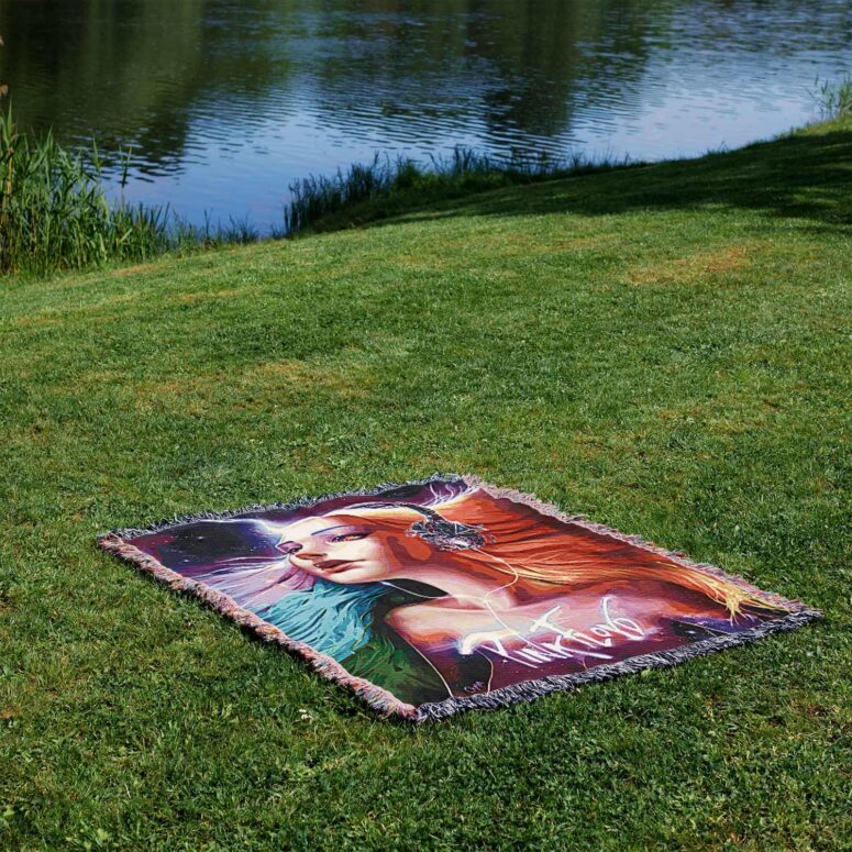 Gorgeous Girl Listen to Pink Floyd Art Woven Blanket