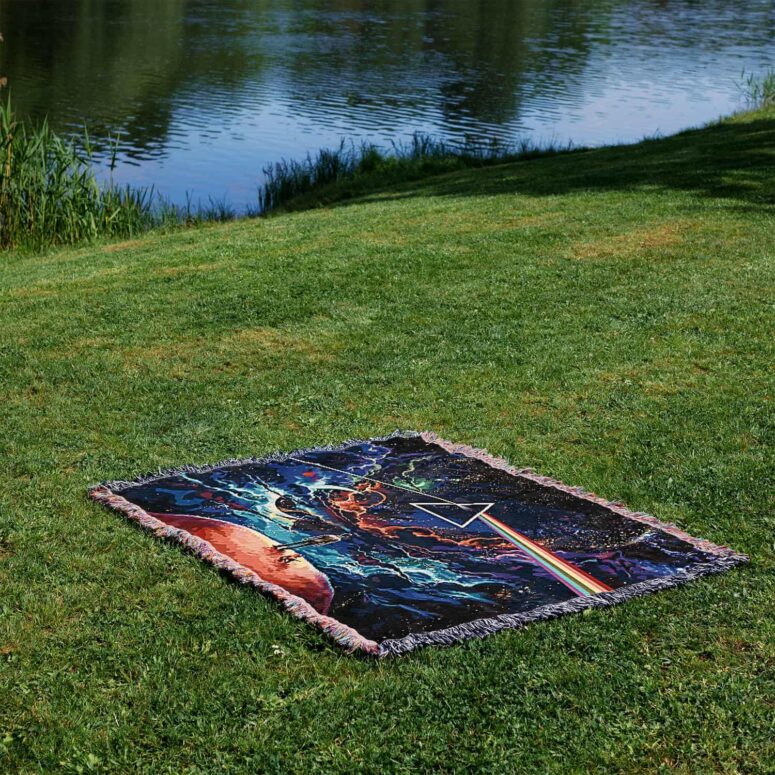 Man and Dog Looking For Dark Side Of The Moon Woven Blanket
